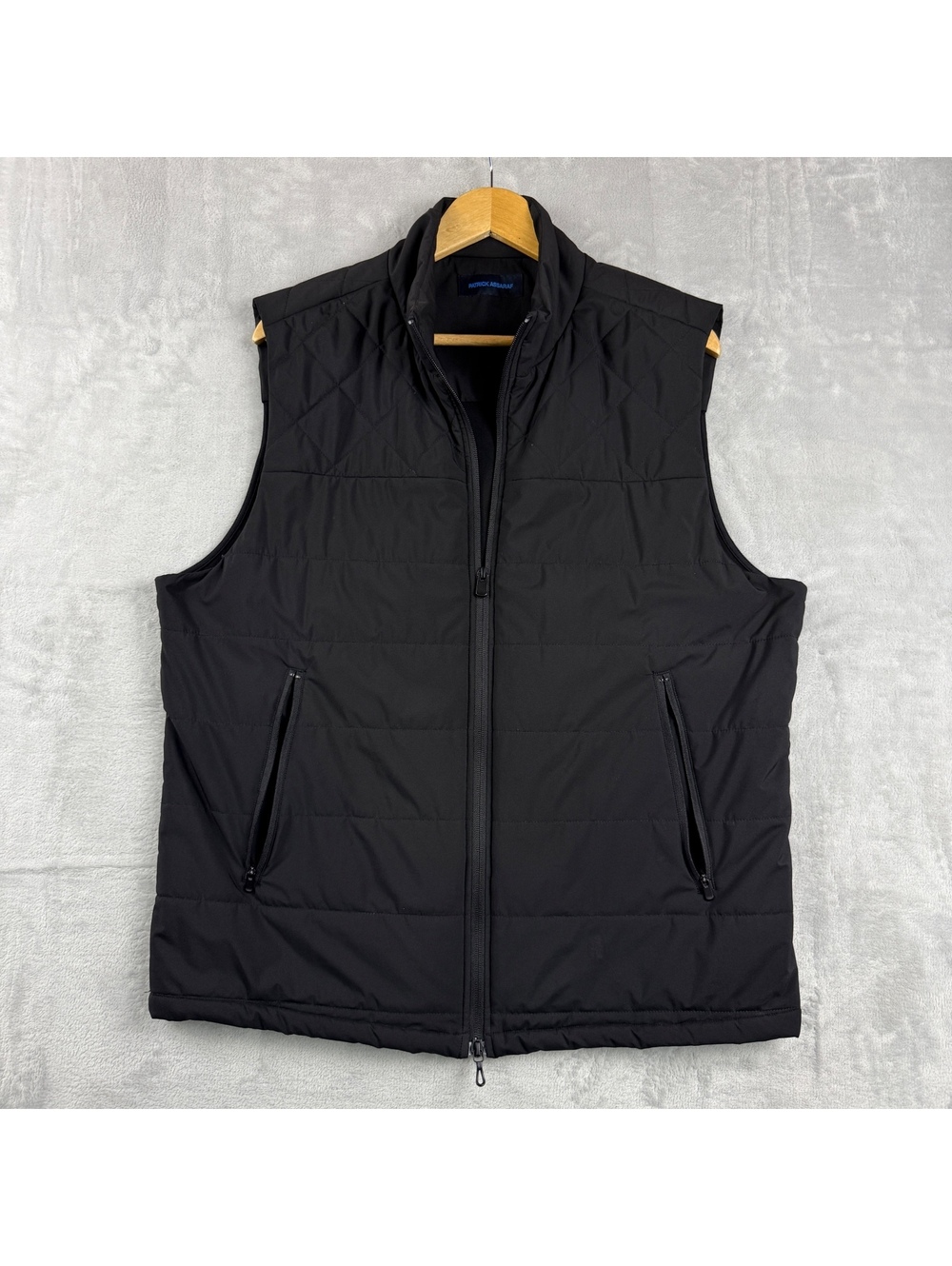 Patrick Assaraf Men’s XL Black Quilted Puffer Vest Full Zip Stretch Flex Luxury